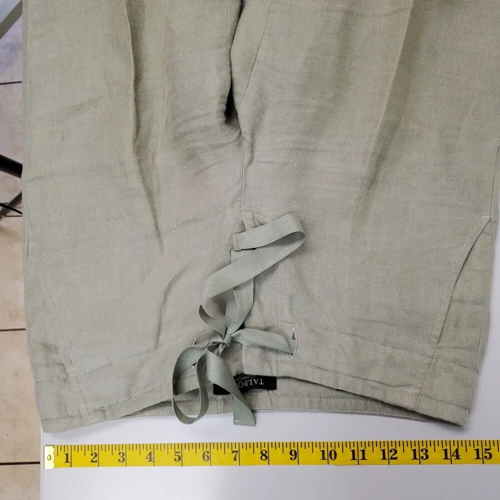 Talbots Pants Womens 4 Petite Linen Wide Leg Drawstring Green Beachy - Picture 10 of 13